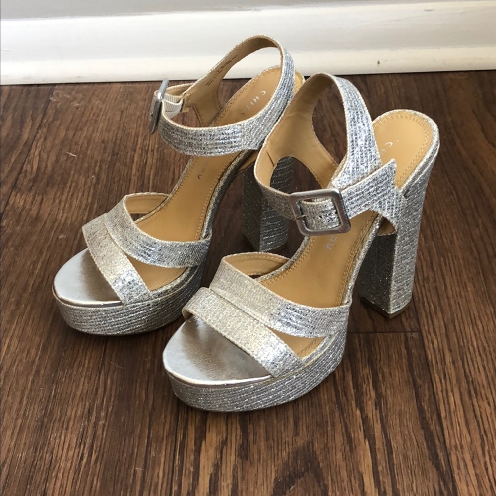 Silver Glitter Chinese Laundry Platform Heels